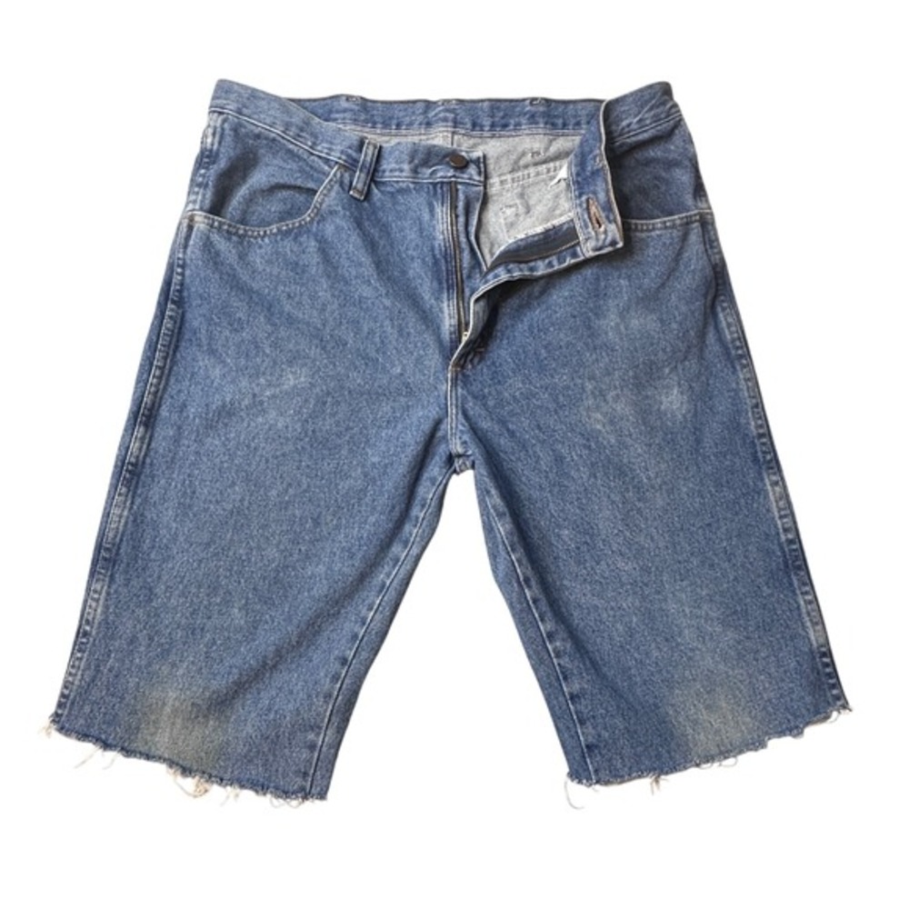 Rustler Denim‎ Shorts Mens 35 Blue Cut Off Raw Hem Medium Wash Cotton Jorts Y2K